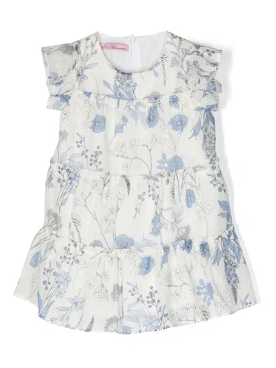 Miss Blumarine Kids' Floral-print Ruffled Dress In Neutrals