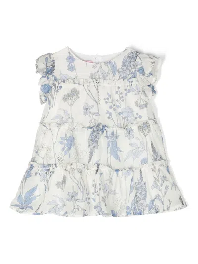 Miss Blumarine Babies' Floral-print Ruffled Dress In Yellow Cream