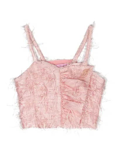 Miss Blumarine Kids' Fringed Logo-plaque Cropped Top In Pink