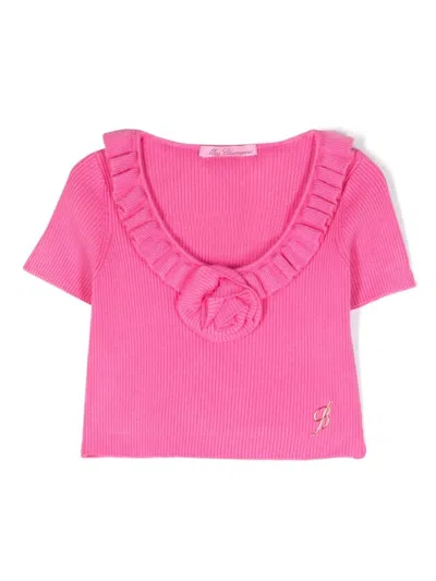 Miss Blumarine Kids' Fuchsia Ribbed T-shirt With Ruffles In Pink