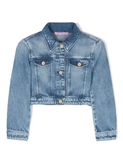 Miss Blumarine Kids' Logo-embroidered Denim Jacket In Blue