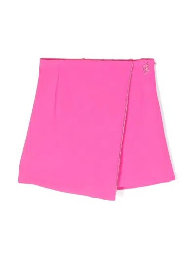 Miss Blumarine Kids' Logo-plaque Crepe Wrap Skort In Pink