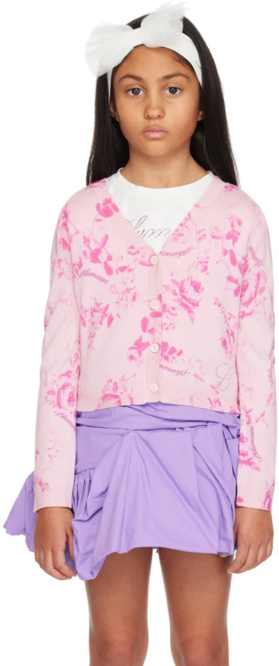 Miss Blumarine Kids Pink Floral Cardigan In St.fiori/aurora Pink