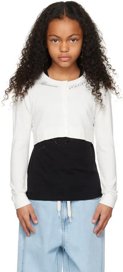 Miss Blumarine Kids White Maglia Aperta Cardigan In 10602 Snow White