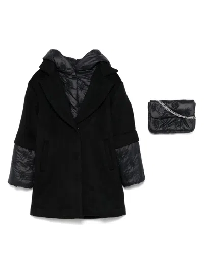 Miss Blumarine Kids' Layered Coat In Black