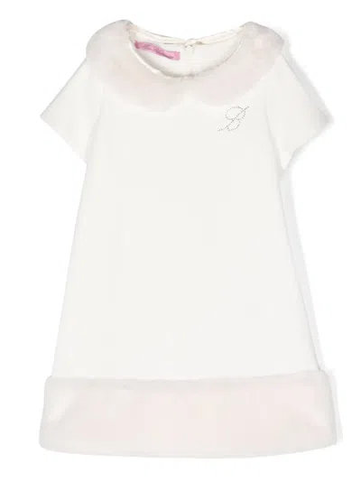 Miss Blumarine Babies' Logo-appliqué Bib-collar Dress In White
