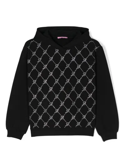 Miss Blumarine Kids' Black Hoodie With Rhinestone Monogram Motif