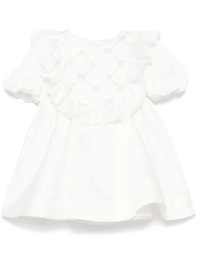 Miss Blumarine Kids' Logo-embellished Dress In White