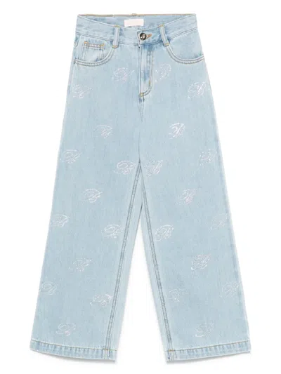 Miss Blumarine Kids' Logo-embellished Jeans In Light Blue