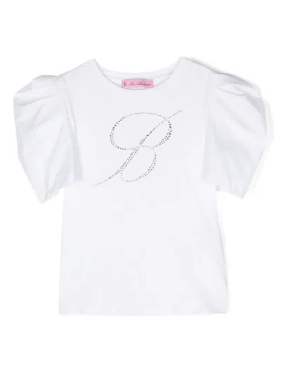 Miss Blumarine Kids' Logo-embellished Puff-sleeve T-shirt In White