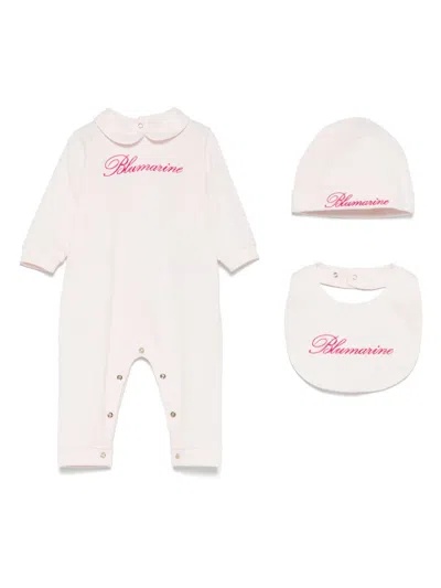 Miss Blumarine Babies' Logo-embroidered Romper Set (three Pieces) In 粉色