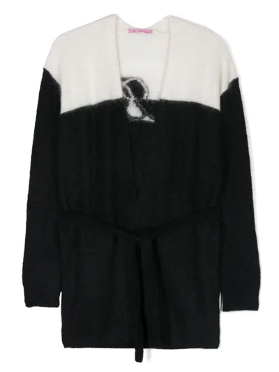 Miss Blumarine Kids' Logo-intarsia Cardigan In Black