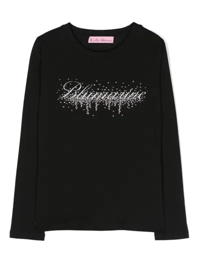 Miss Blumarine Kids' Logo-print Rhinestone-embellished T-shirt In Black