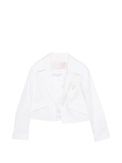 Miss Blumarine Kids' Logo-embroidered Cropped Blazer In White