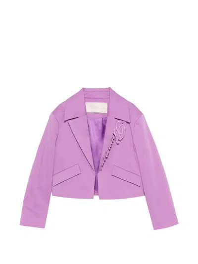 Miss Blumarine Kids' Logo-embroidery Cropped Blazer In Purple