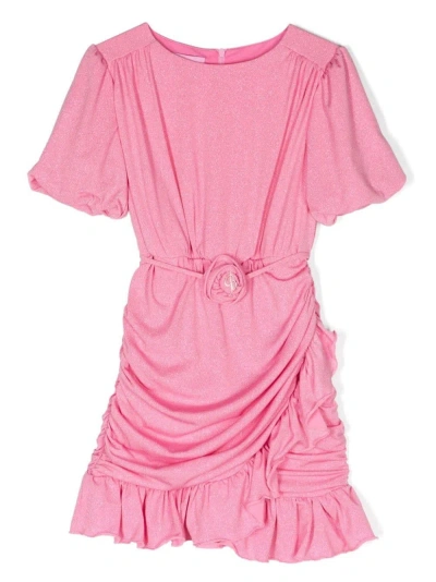 Miss Blumarine Kids' Pink Glitter Draped Dress