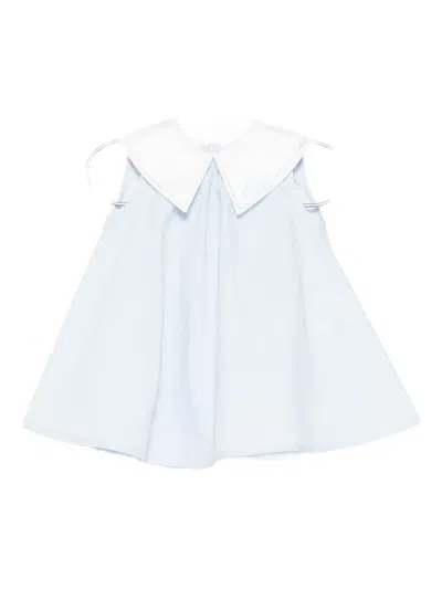 Miss Blumarine Babies' Pointed-collar Cotton Dress In Blue