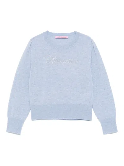 Miss Blumarine Kids' Rhinestone-logo Sweater In Blue