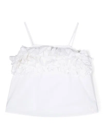 Miss Blumarine Kids' Ruffle-detail Spaghetti-strap T-shirt In White