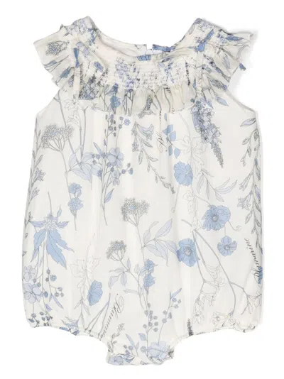 Miss Blumarine Babies' Ruffle-trim Floral-print Romper In Neutrals