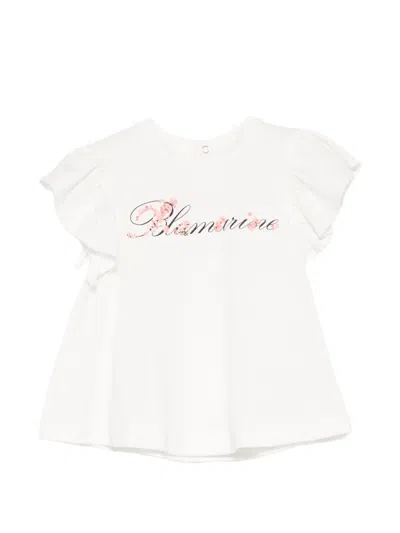 Miss Blumarine Babies' Ruffled-sleeves Logo-print Top In White