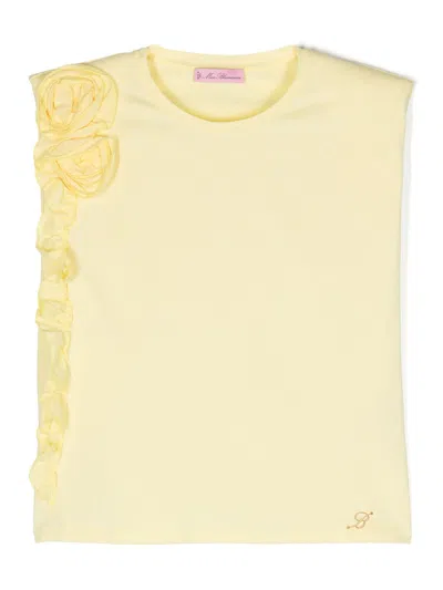 Miss Blumarine Kids' Floral-appliqué T-shirt In Yellow