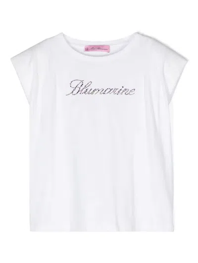 Miss Blumarine Kids' White T-shirt With Multicolor Rhinestone Logo