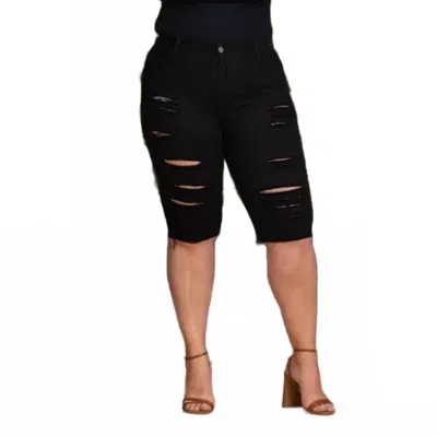 Miss California Distressed Bermuda Shorts In Black