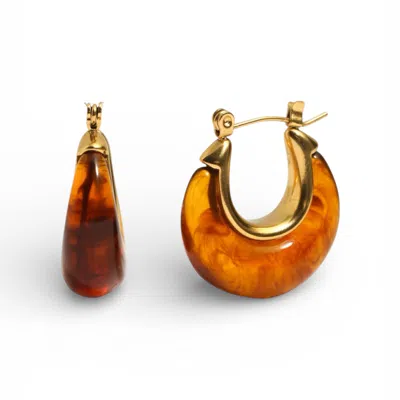 Miss Cecilia Women's Gold Crescent Amber Hoops