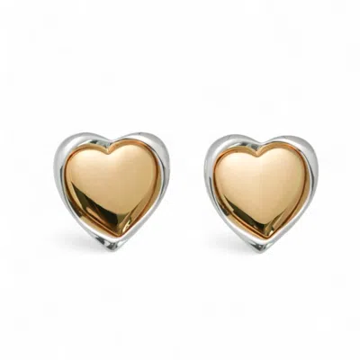 Miss Cecilia Women's Gold Double Tone Heart Ear Studs