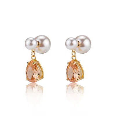 Miss Cecilia Women's Gold Gianna Double Pearl Pendant Earrings