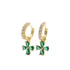 Miss Cecilia Women's Gold / Green Lucky Clover Hoops Earrings In Multi