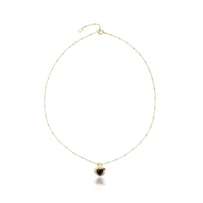 Miss Cecilia Women's Gold Luna Black Onyx Necklace