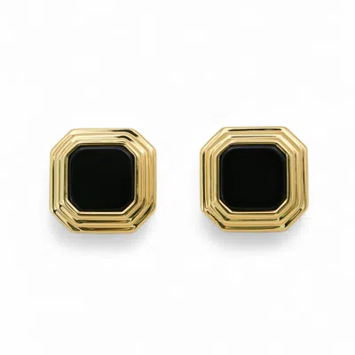 Miss Cecilia Women's Gold Onyx Deco Studs