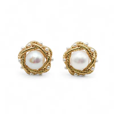 Miss Cecilia Women's Gold Pearl Bloom Ear Studs