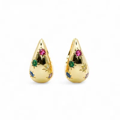 Miss Cecilia Women's Gold Rainbow Sapphire Dome Hoop Earrings