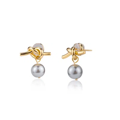 Miss Cecilia Women's Grey Ada Knot Pearl Earrings In Gray