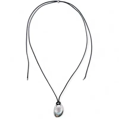Miss Cecilia Women's Oval Pebble Cord Necklace Silver