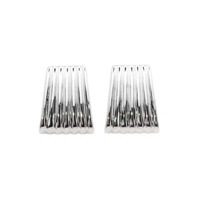 Miss Cecilia Women's Silver Oversized Rib Stud Earrings