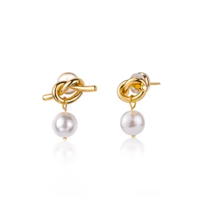 Miss Cecilia Women's White Adeline Knot Pearl Earrings