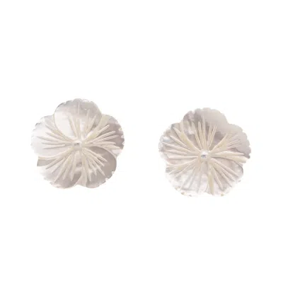 Miss Cecilia Women's White Mother Of Pearl Flower Ear Studs
