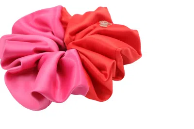 Miss Cicconi Women's Isabella – Hot Pink & Red Colour-block Oversized Scrunchie In Matte Satin - Red