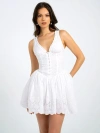 Miss Circle Aaliyah Eyelet Plunging Halter Drop Waist Mini Dress In White