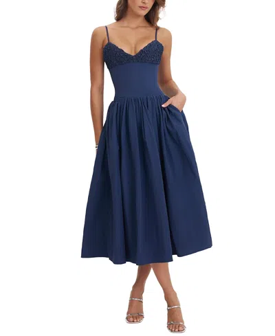 Miss Circle Ailani Taffeta Smocked Midi Dress In Blue