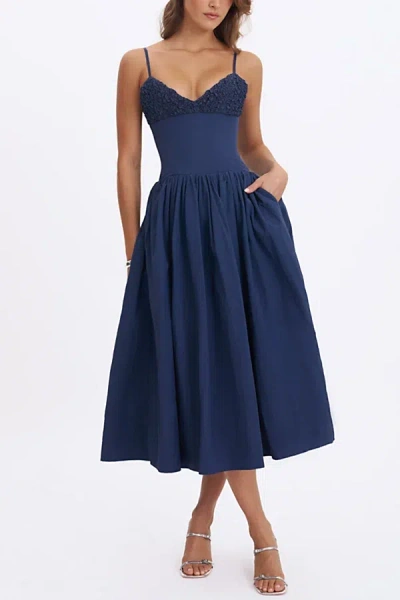 Miss Circle Ailani Taffeta Smocked Midi Dress In Blue