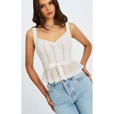 Miss Circle Aliya Cotton Poplin Button Up Sleeveless Top In White