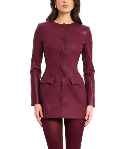Miss Circle Baila Faux Leather Blazer Mini Dress In Burgundy