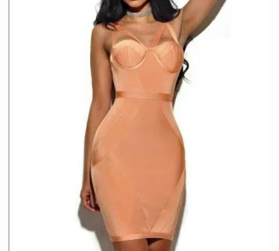 Miss Circle Bandage Dress In Peach In Brown