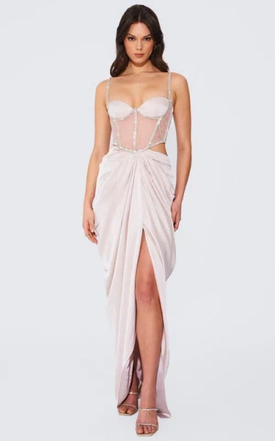 Miss Circle Women Cadence Champagne Satin Crystal Embellished Corset Dress In White