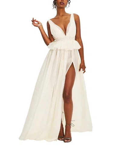 Miss Circle Calleigh Flare Beaded Belt Maxi Gown In White